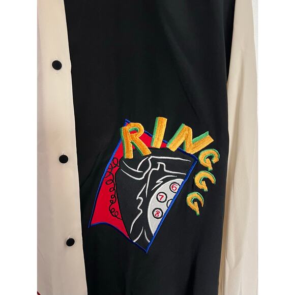 Vintage IB Diffusion Blouse Top Womens 16 Silk Pop Cartoon Embroidered Comic Red - Picture 3 of 7